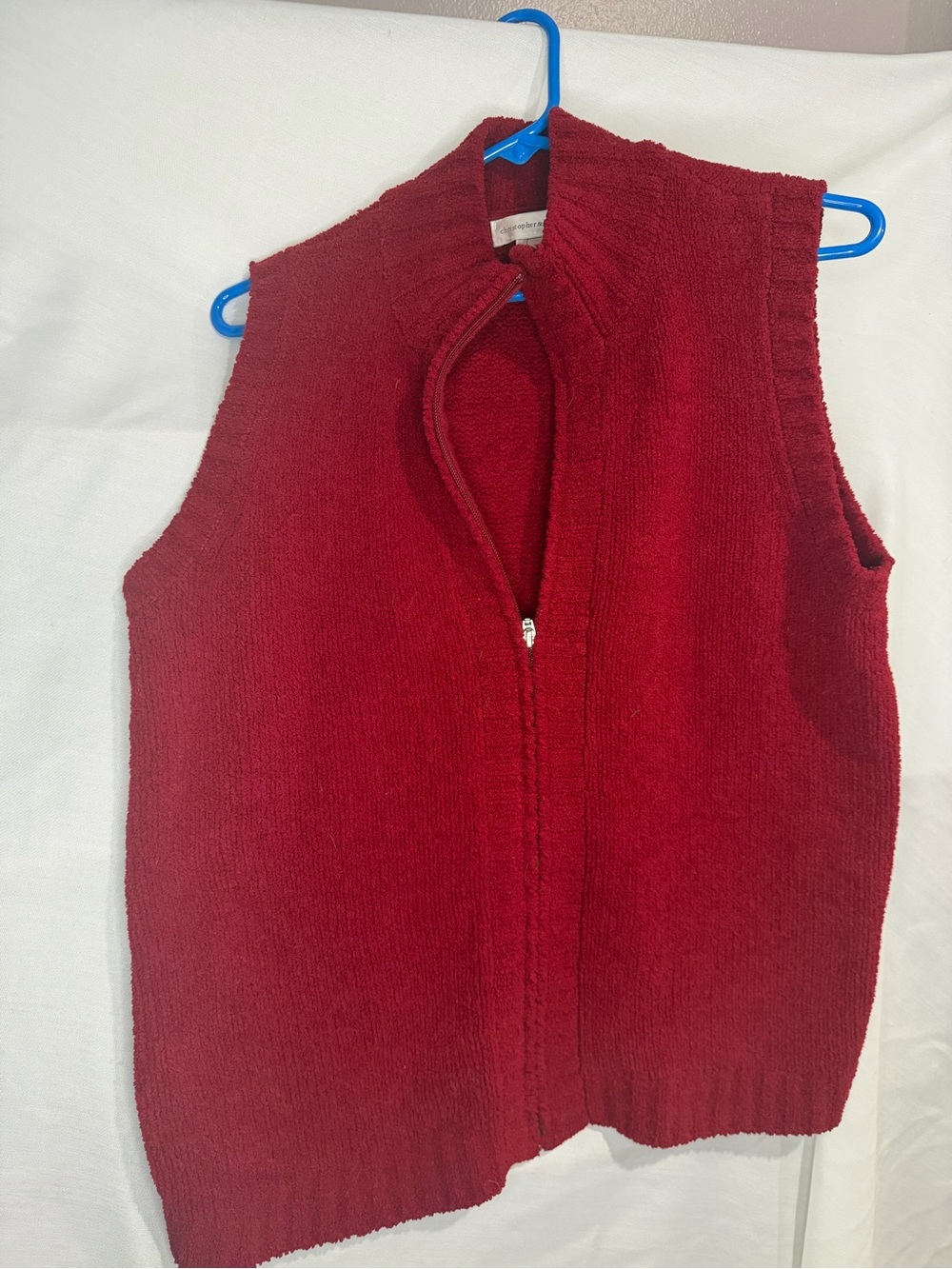 Christopher & Banks Deep Red Knit Zip-Front V-Neck Vest